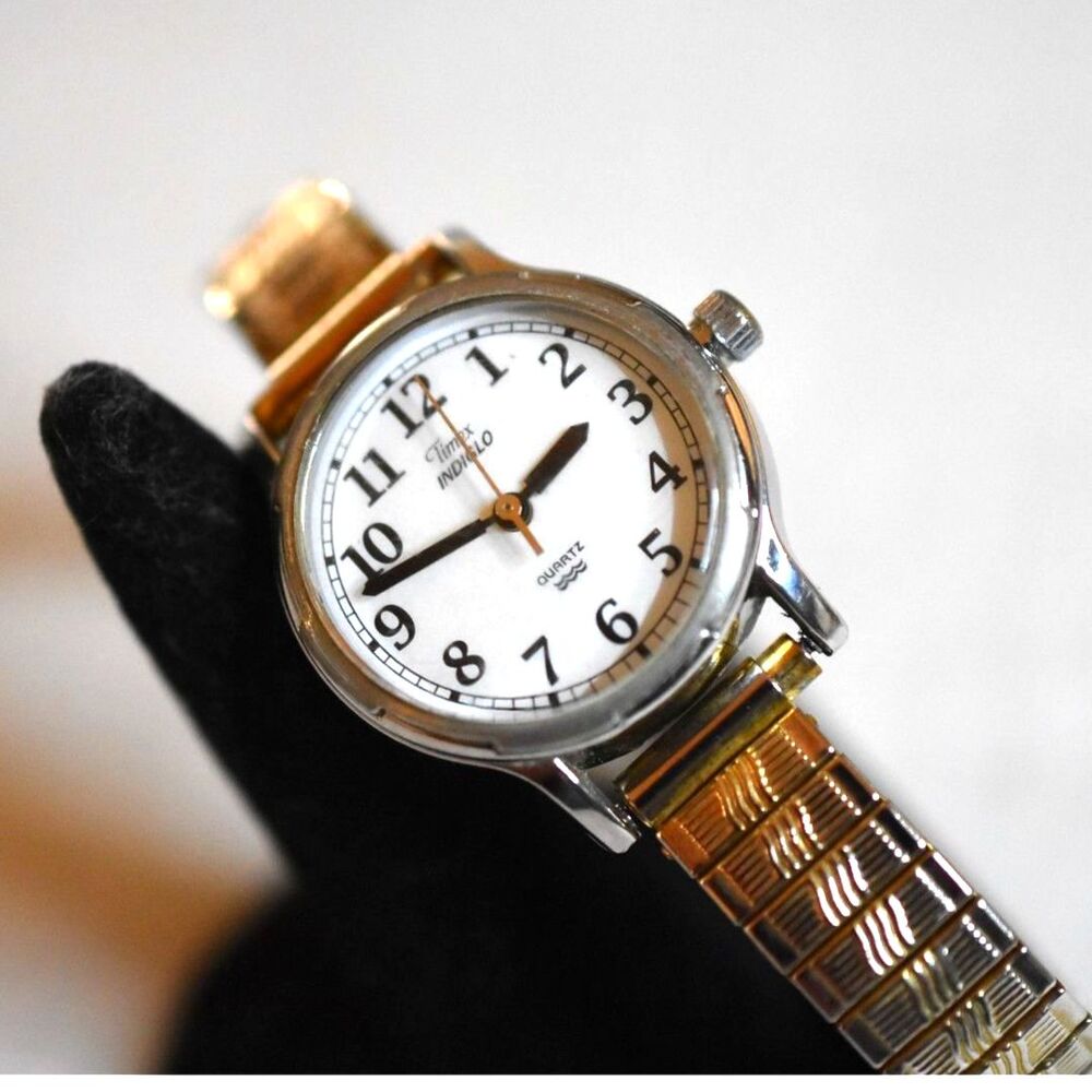 Vintage Timex Indiglo Quartz Two Tone (Silver/Gold) New Battery Working 8" Watch